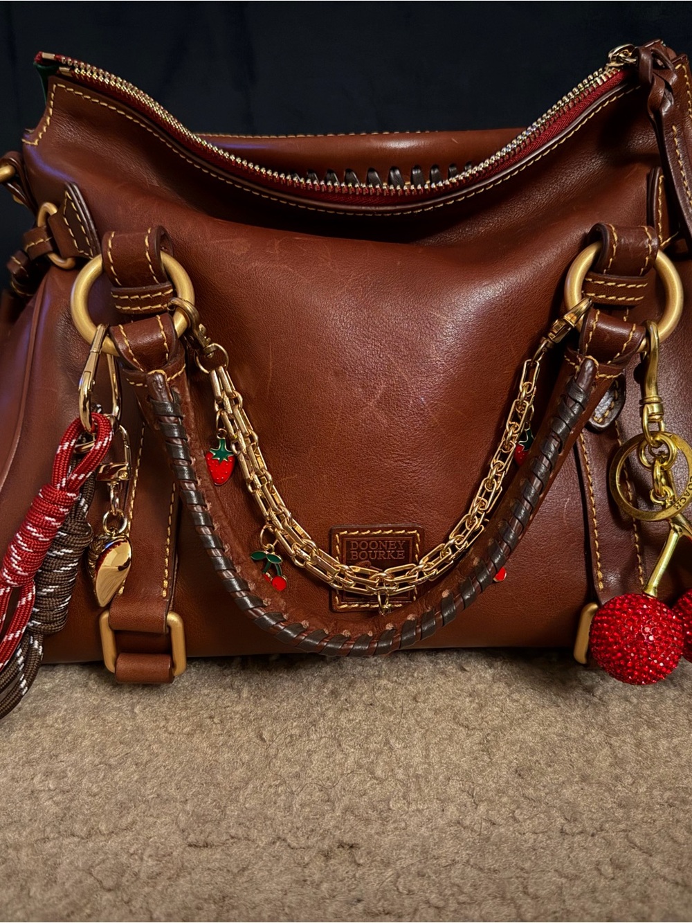 Dooney & Bourke Florentine Satchel in chestnut with charms - Picture 4 of 10